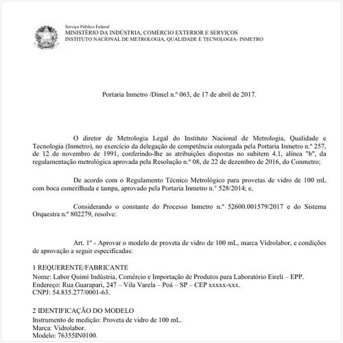 Portaria DIMEL/INMETRO 63:2017 - Situação: Em vigor
