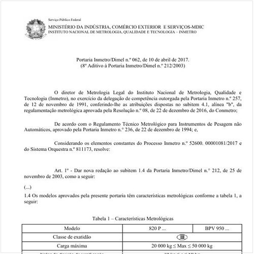 Portaria DIMEL/INMETRO 62:2017 - Situação: Em vigor