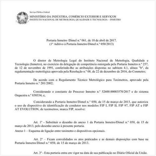 Portaria DIMEL/INMETRO 61:2017 - Situação: Em vigor