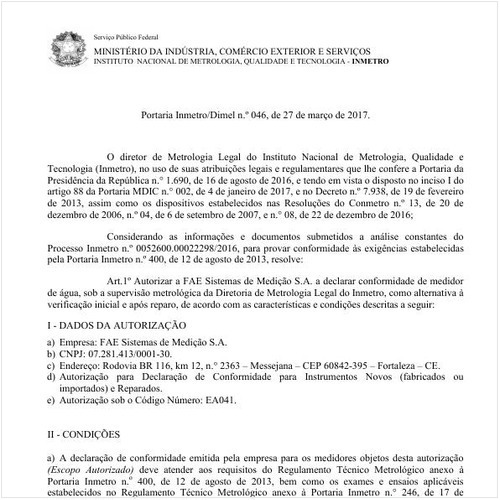 Portaria DIMEL/INMETRO 46:2017 - Situação: Em vigor