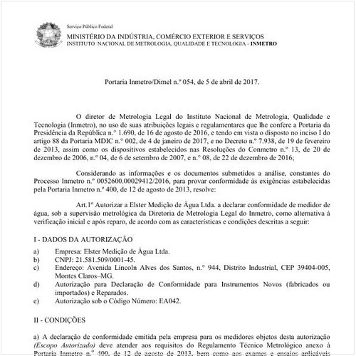 Portaria DIMEL/INMETRO 54:2017 - Situação: Em vigor
