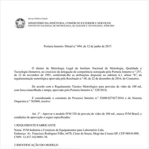 Portaria DIMEL/INMETRO 94:2017 - Situação: Em vigor