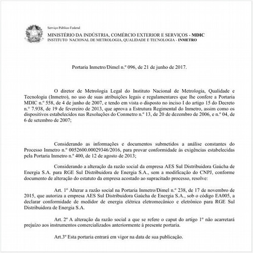 Portaria DIMEL/INMETRO 96:2017 - Situação: Revogado