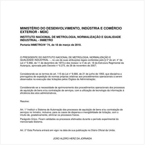 Portaria INMETRO/MDIC 74:2010 - Situação: Em vigor