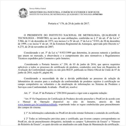 Portaria INMETRO/MDIC 176:2017 - Situação: Revogado