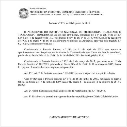 Portaria INMETRO/MDIC 175:2017 - Situação: Revogado