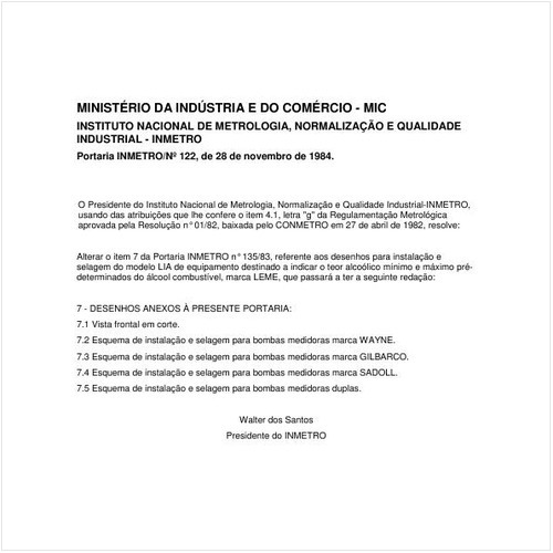 Portaria INMETRO/MDIC 122:1984 - Situação: Revisto