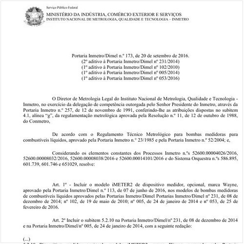 Portaria DIMEL/INMETRO 173:2016 - Situação: Em vigor