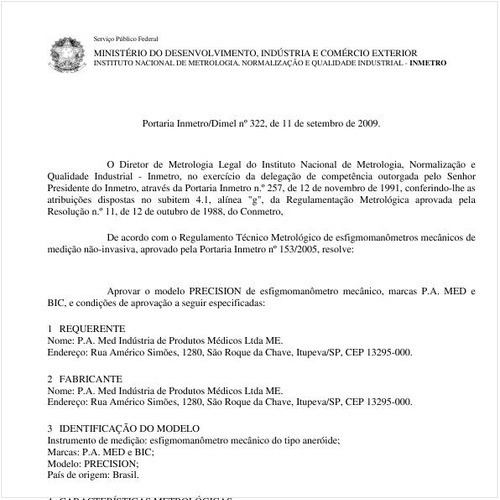 Portaria INMETRO/DIMEL 322:2009 - Situação: Em vigor