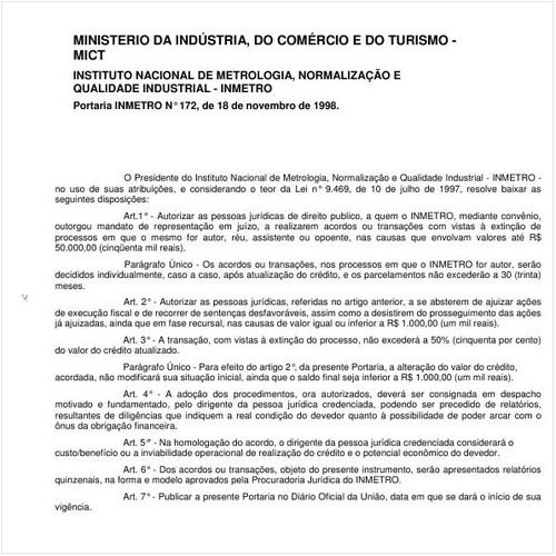 Portaria INMETRO/MDIC 172:1998 - Situação: Revogado