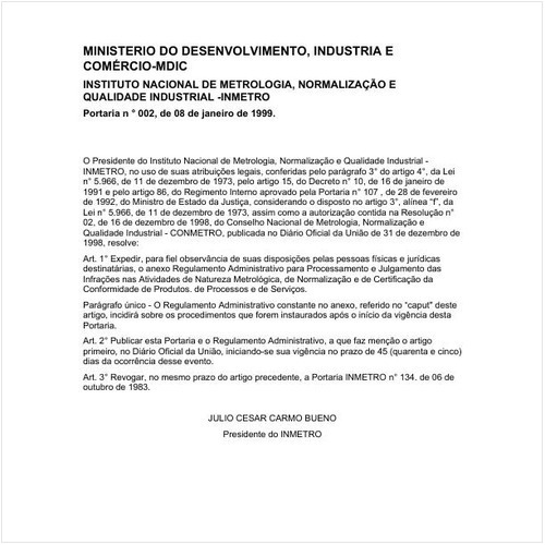 Portaria INMETRO/MDIC 2:1999 - Situação: Revogado