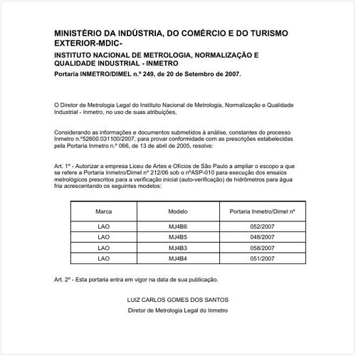 Portaria DIMEL/INMETRO 249:2007 - Situação: Revogado