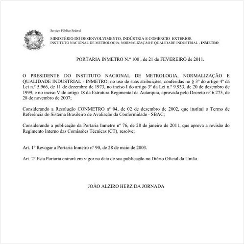 Portaria INMETRO/MDIC 100:2011 - Situação: Revogado