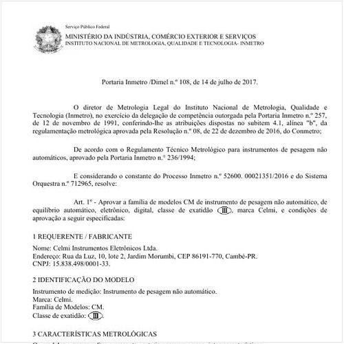 Portaria DIMEL/INMETRO 108:2017 - Situação: Em vigor