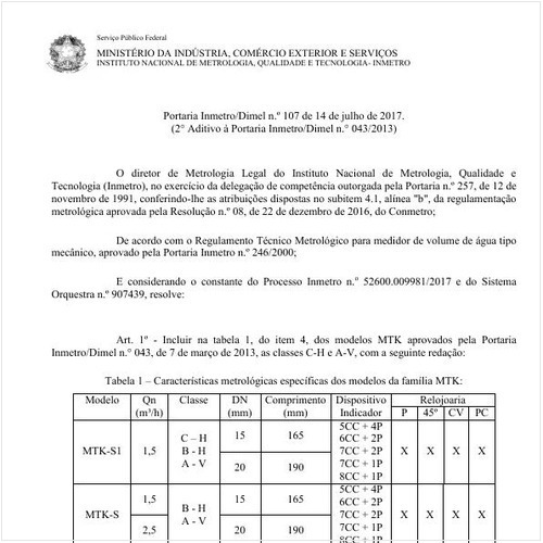 Portaria DIMEL/INMETRO 107:2017 - Situação: Em vigor
