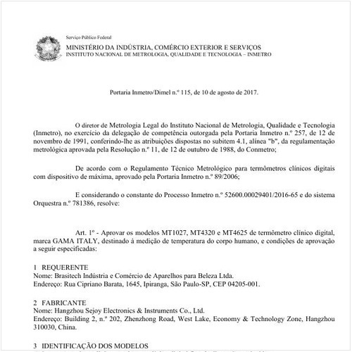 Portaria DIMEL/INMETRO 115:2017 - Situação: Em vigor