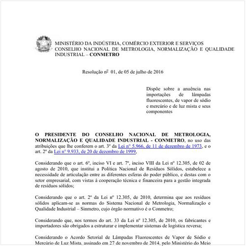 Resolução CONMETRO/MDIC 1:2016 - Situação: Em vigor