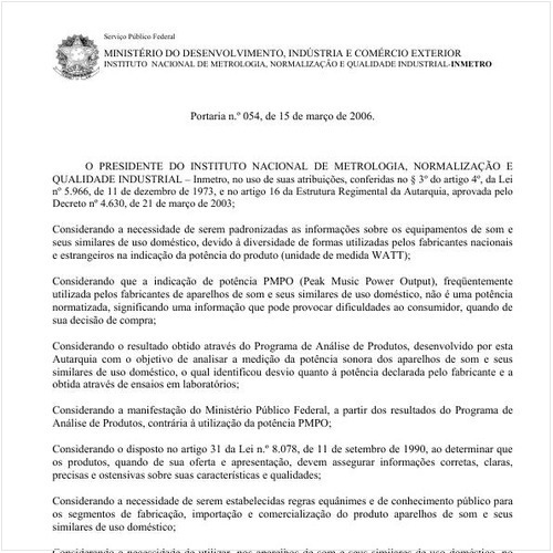 Portaria INMETRO/MDIC 54:2006 - Situação: Revogado