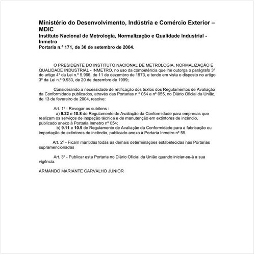 Portaria INMETRO/MDIC 171:2004 - Situação: Revogado