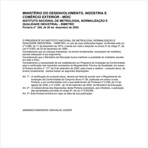 Portaria INMETRO/MDIC 249:2002 - Situação: Revogado