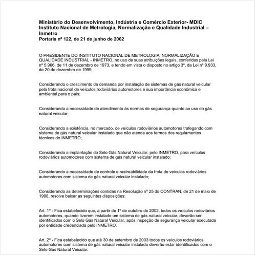 Portaria INMETRO/MDIC 122:2002 - Situação: Aguardando revogação
