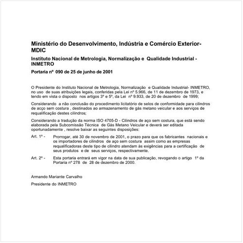 Portaria INMETRO/MDIC 90:2001 - Situação: Revogado