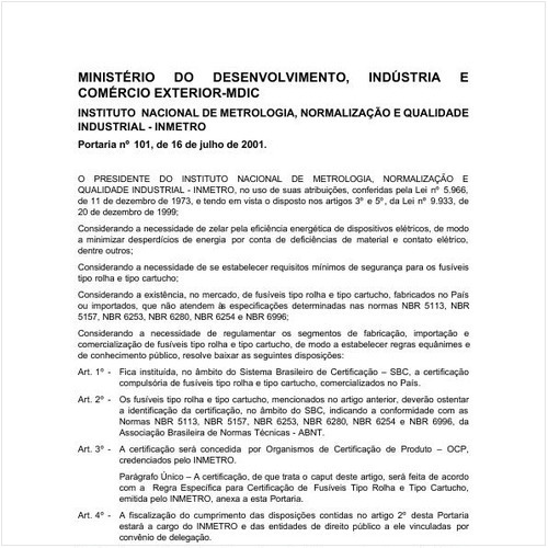 Portaria INMETRO/MDIC 101:2001 - Situação: Revogado