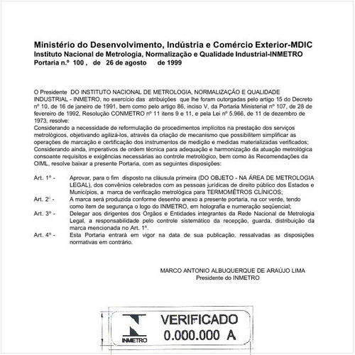 Portaria INMETRO/MDIC 100:1999 - Situação: Revogado