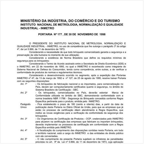 Portaria INMETRO/MICT 177:1998 - Situação: Revogado