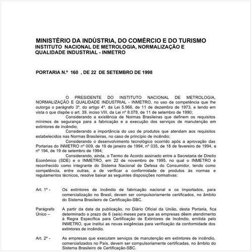 Portaria INMETRO/MICT 160:1998 - Situação: Revogado