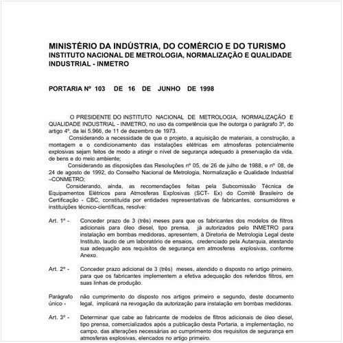 Portaria INMETRO/MICT 103:1998 - Situação: Revogado