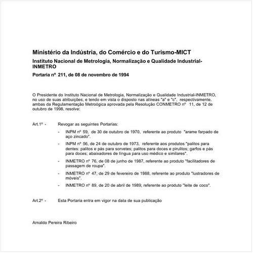 Portaria INMETRO/MICT 211:1994 - Situação: Em vigor