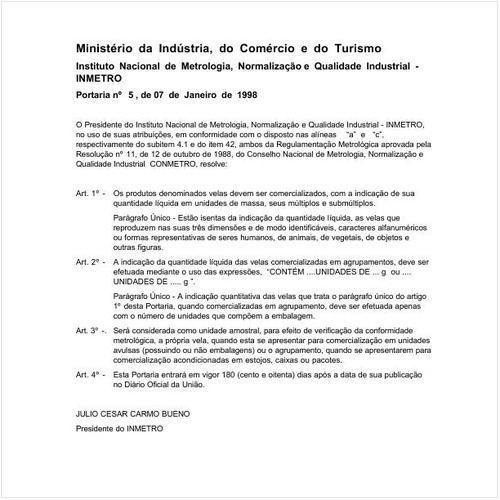 Portaria INMETRO/MICT 5:1998 - Situação: Revogado