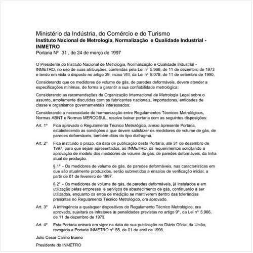 Portaria INMETRO/MICT 31:1997 - Situação: Revogado