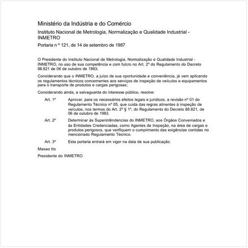 Portaria INMETRO/MIC 121:1987 - Situação: Revogado