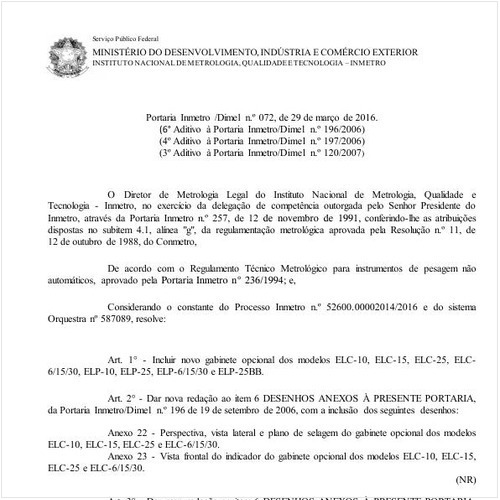 Portaria DIMEL/INMETRO 72:2016 - Situação: Em vigor
