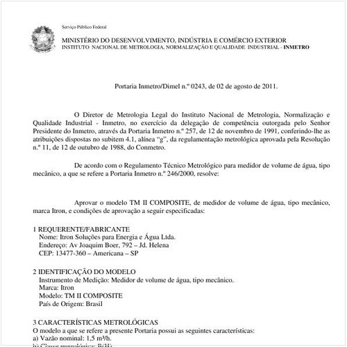 Portaria INMETRO/DIMEL 243:2011 - Situação: Revisto