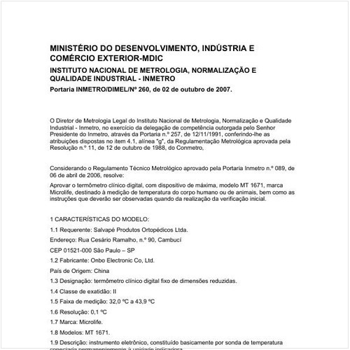 Portaria DIMEL/INMETRO 260:2007 - Situação: Em vigor