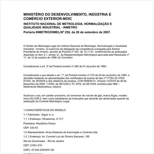 Portaria DIMEL/INMETRO 250:2007 - Situação: Em vigor