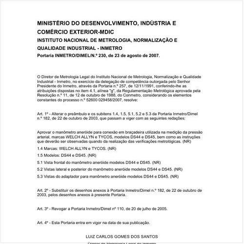 Portaria DIMEL/INMETRO 230:2007 - Situação: Em vigor