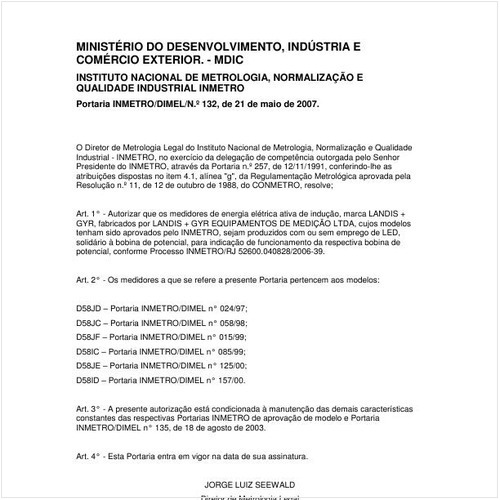 Portaria DIMEL/INMETRO 132:2007 - Situação: Em vigor