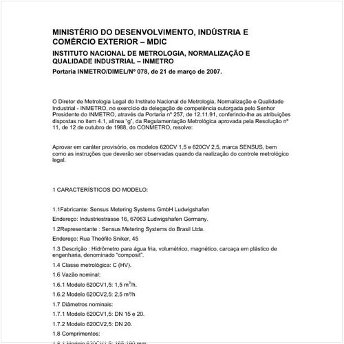 Portaria DIMEL/INMETRO 78:2007 - Situação: Em vigor