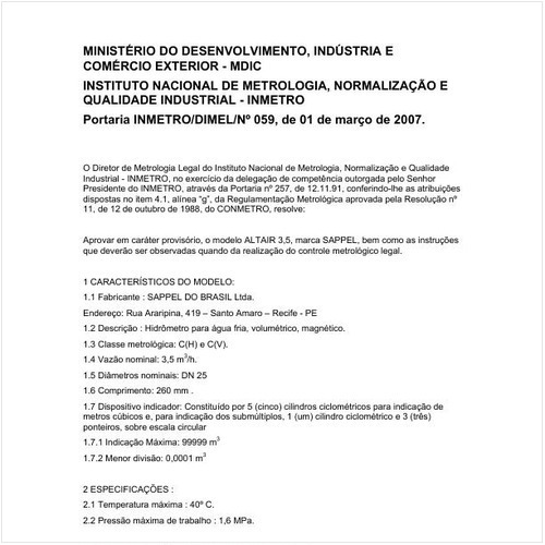 Portaria DIMEL/INMETRO 59:2007 - Situação: Revisto