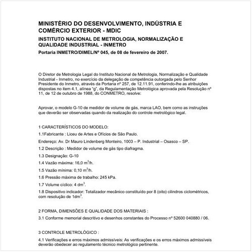 Portaria DIMEL/INMETRO 45:2007 - Situação: Revisto