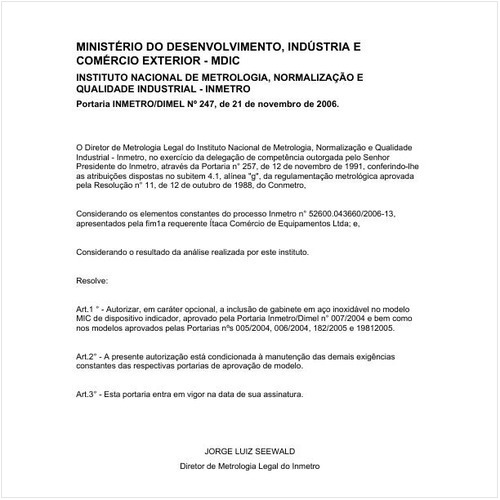 Portaria DIMEL/INMETRO 247:2006 - Situação: Revisto
