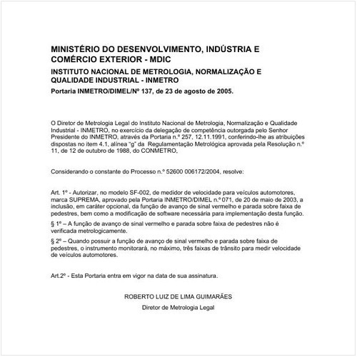 Portaria DIMEL/INMETRO 137:2005 - Situação: Em vigor