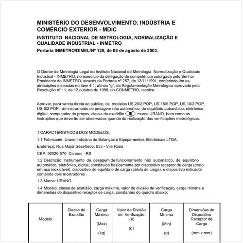 Portaria DIMEL/INMETRO 128:2003 - Situação: Revisto
