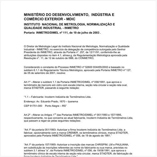 Portaria DIMEL/INMETRO 111:2003 - Situação: Em vigor