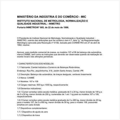 Portaria INMETRO/MIC 85:1986 - Situação: Revisto