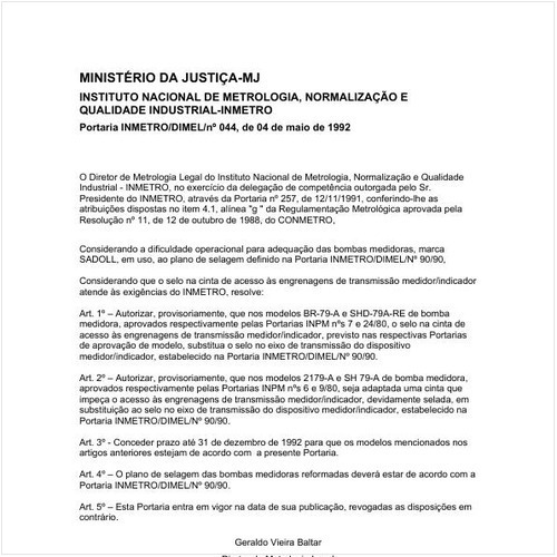 Portaria DIMEL/INMETRO 44:1992 - Situação: Em vigor